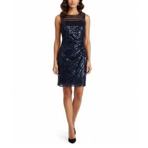 Vince Camuto Sequined Sleeveless Sheath Cocktail Dress Navy Blue Size 10